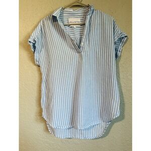 Lola River Blue Stripped Blouse Size Small